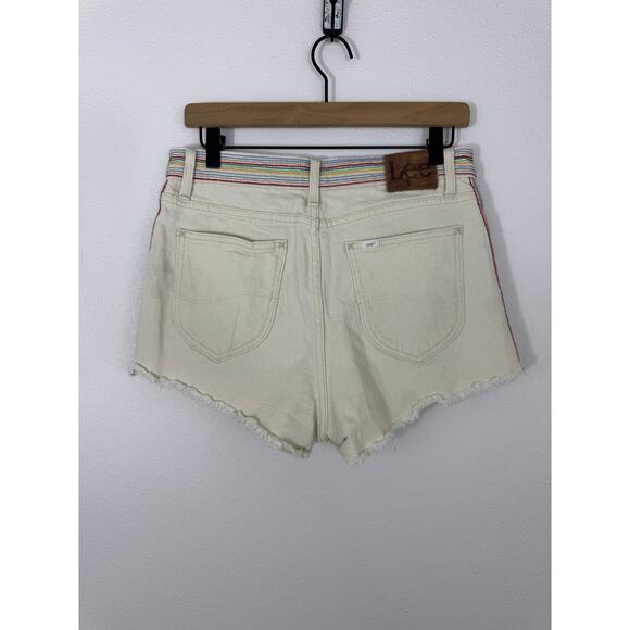 Lee Cream Rainbow Trim High Rise Cutoff Shorts Size 31 Medium - Picture 2 of 6